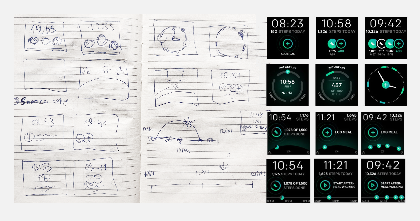 Visual explorations for the clock face main screen layout