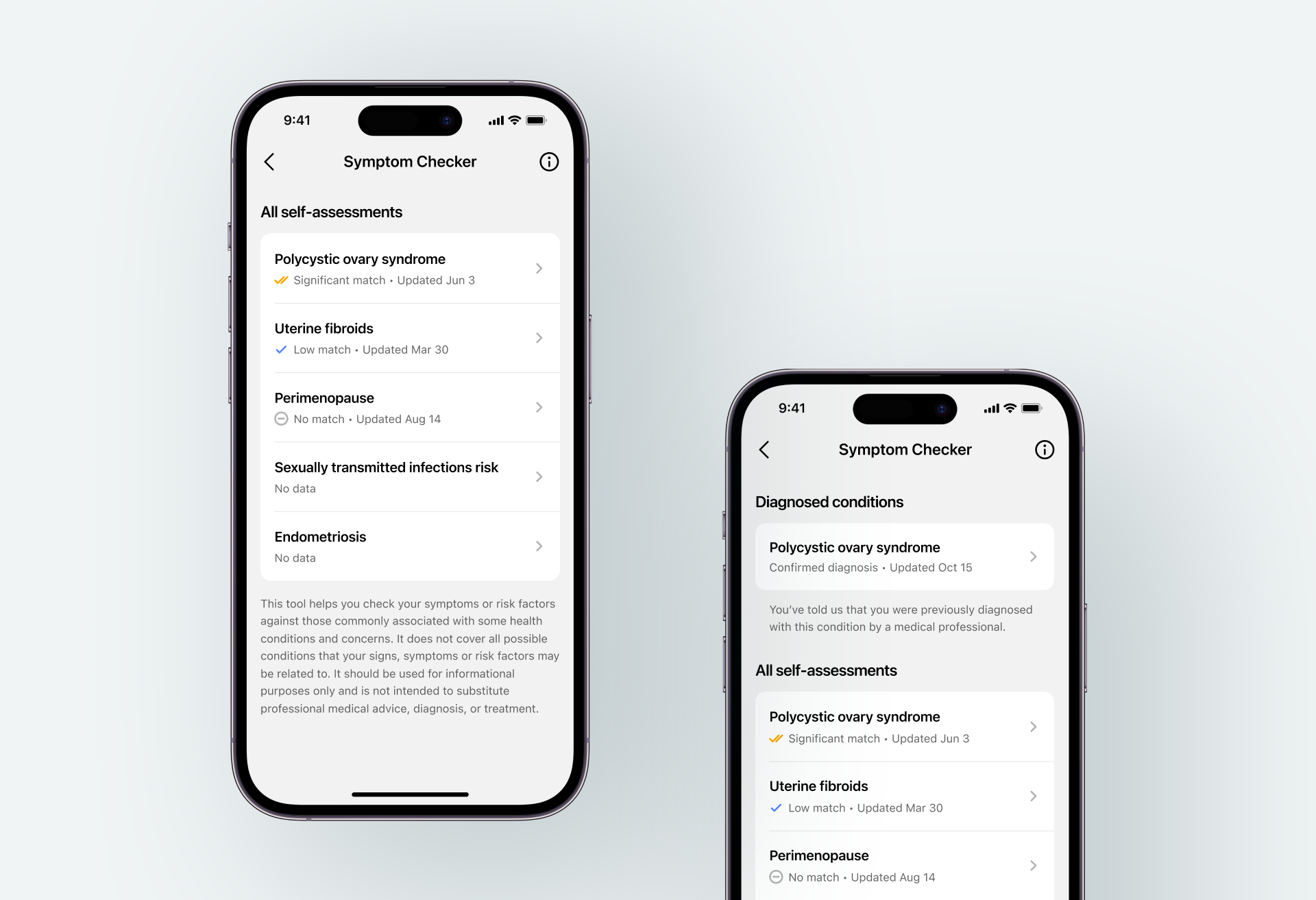 List of assessments screen