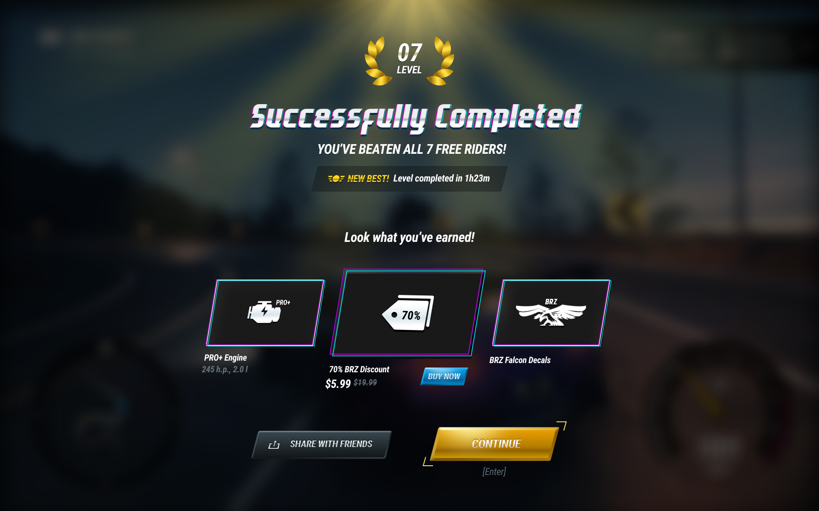 Level completed page